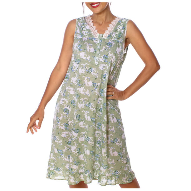 Women's Floral Sleeveless V-Neck Fancy Lace Pointelle Nightgown ...