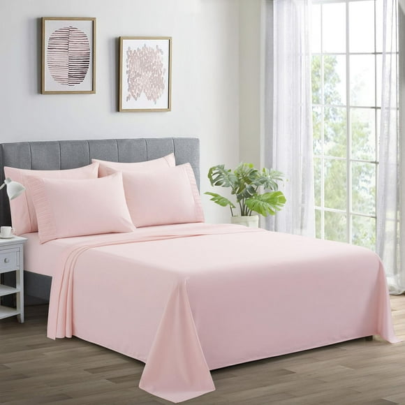Marina Decoration Ultra Soft Silky Deep Pocket Solid Rayon from Bamboo Bedding All Season Sheet Set, Pink Color