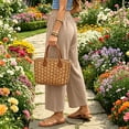 thumbnail image 5 of Utoimkio Women's Textured Crinkled Cropped Wide Leg Pants Drawstring Elastic High Waist Lightweight Straight Ankle Trousers with Side Pockets for Summer Beach Daily Walking, 5 of 7