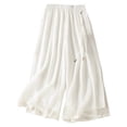 thumbnail image 3 of Women's Solid Color Linen Cotton Wide Leg Pants, Elastic Drawstring Waist Casual Loose Trousers, Breathable Summer Palazzo Pants for Women, High Waisted Beach Pants White XXXXL, 3 of 3