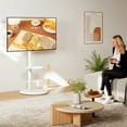 thumbnail image 3 of RTVR Mobile Floor TV Stand with Round Wooden Base for 32-65 inch Screens, Portable Swivel Tilt Adjustable TV Cart, White, 3 of 12