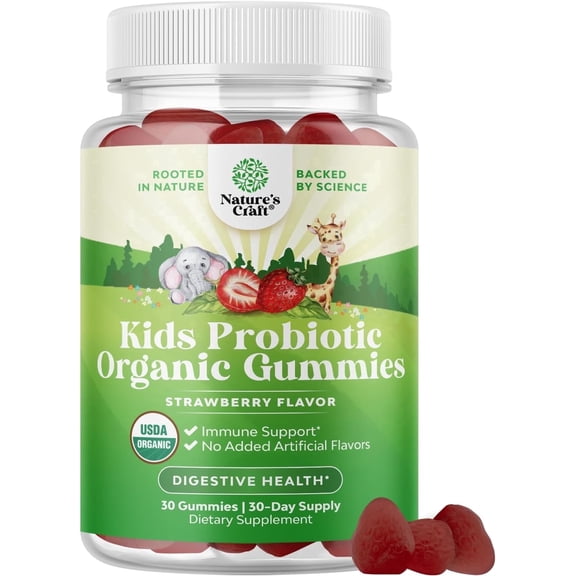 Natures Craft Kids Organic Probiotic Gummies, Immune Booster & Digestive Health Support, 2.5 Billion CFU, 30 Count