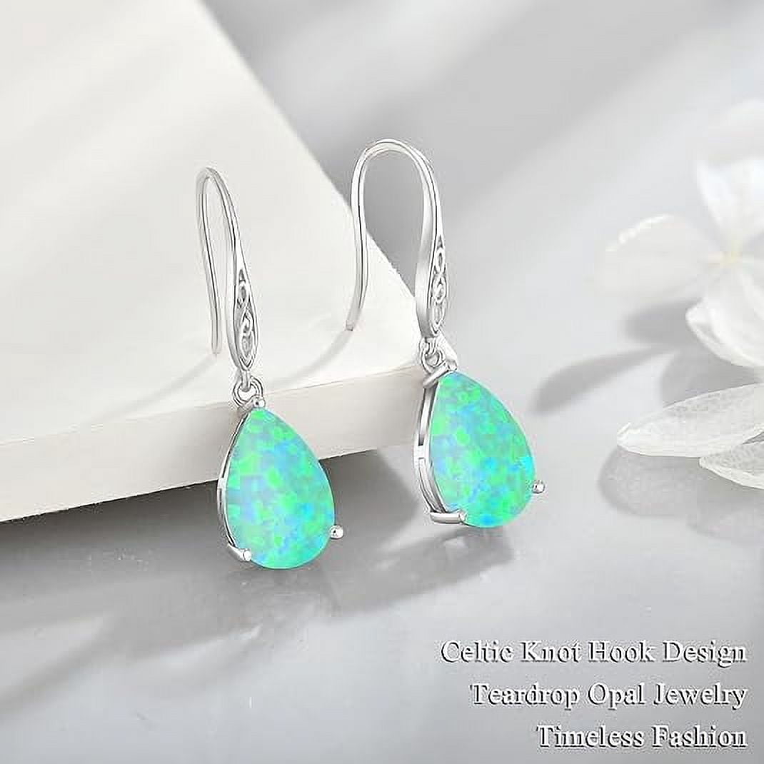 Opal Earrings 925 Sterling Silver Celtic Knot Hook Teardrop Earring 8X12mm Solitaire Gemstone October Birthstone Jewelry Gift for Women