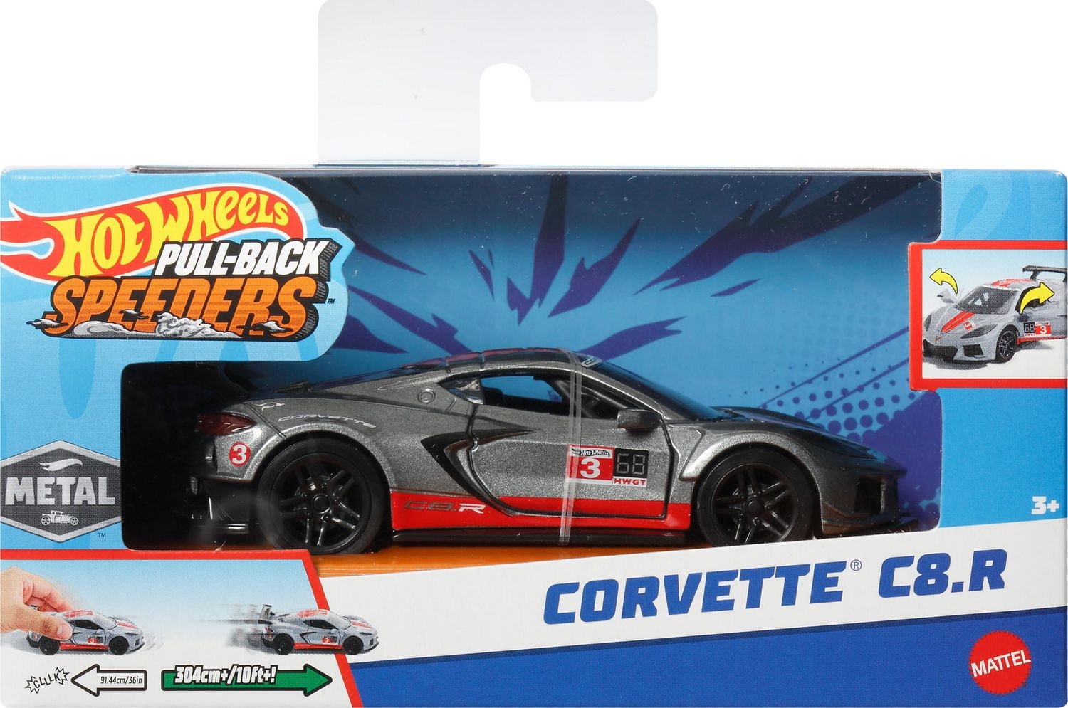 Hot Wheels Pull-Back Speeders Toy Car in 1:43 Scale - Styles May Vary, Ages 3+