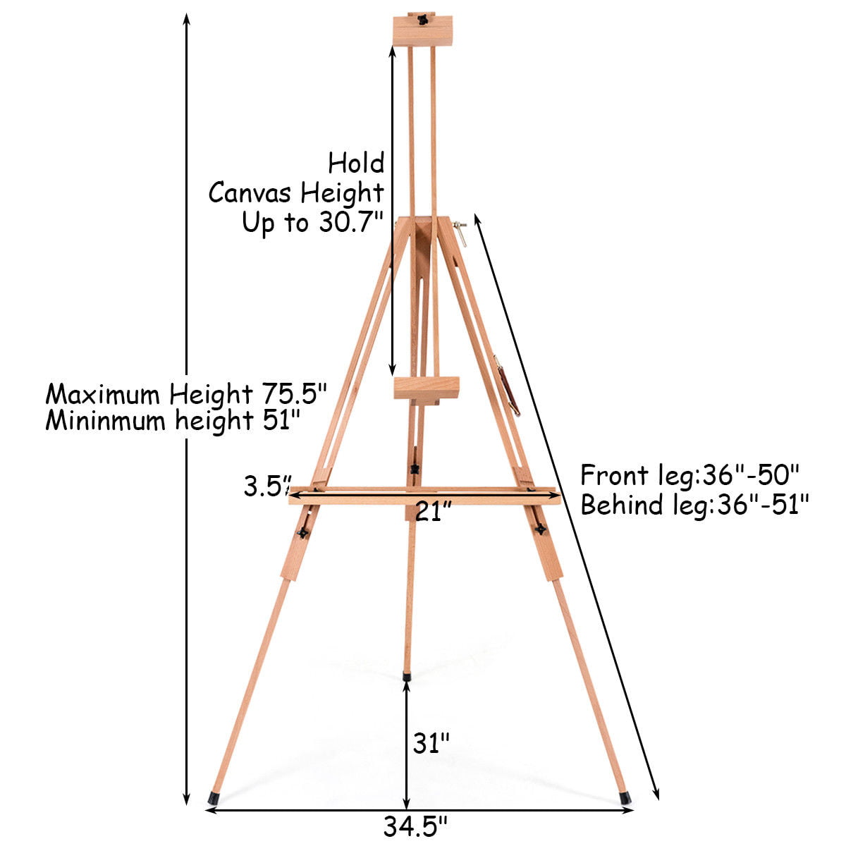 Floor Easel Stand for Painting Height Adjustable Large Beech Wood Painting Easel 51 to 75.5 Foldable and Tilting Design with Adjustable Tray Display Artist Easel Sketching TANGKULA Tripod Easel 
