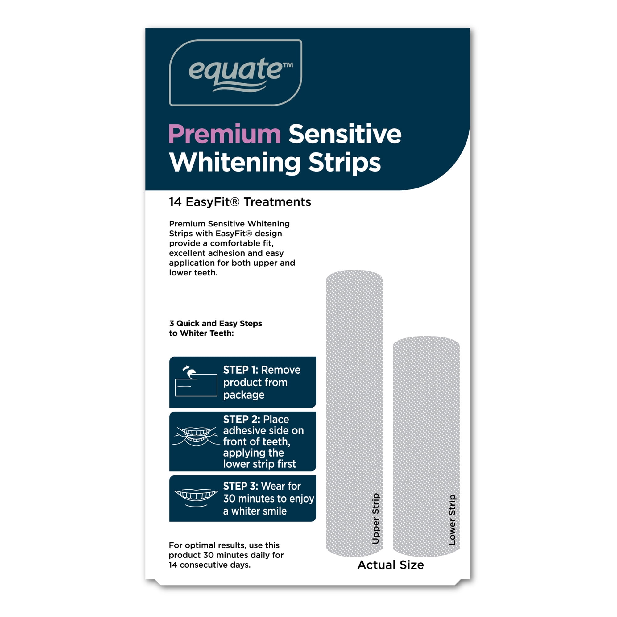 Equate 14-Day Premium Sensitive Teeth Whitening Strips, 28 Count