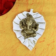 SATVIK 1 Pc Lord Ganesh on Leaf Patta Wall Hanging (White)