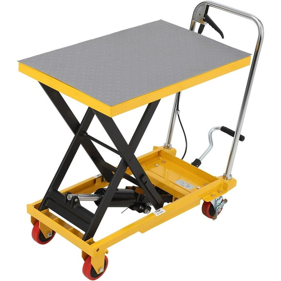 Telyswee Hydraulic Lift Table Cart 500Lbs Load Capacity Manual Single Scissor Lift Table Cart 9"-28.5" Lifting Height with Wheels Non-Slip