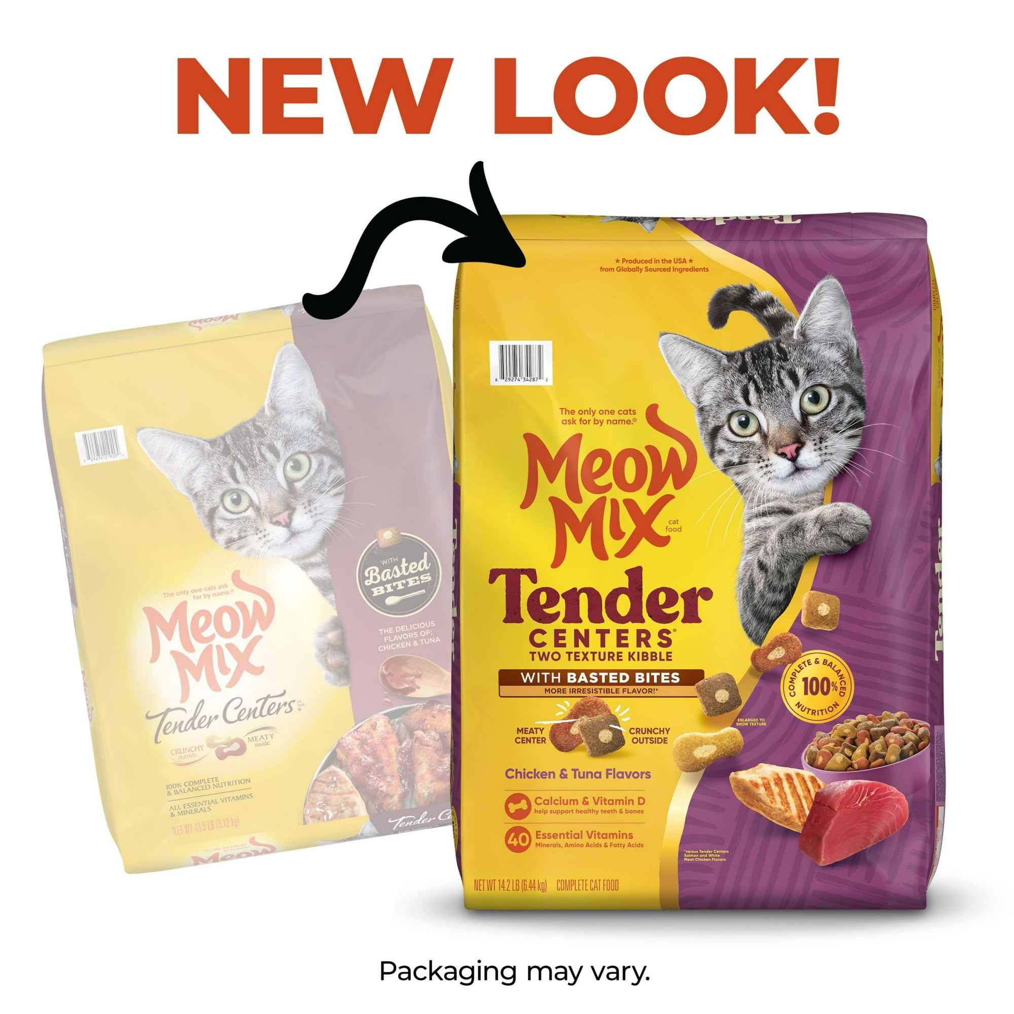 Meow Mix Tender Centers Dry Cat Food with Basted Bites, Chicken & Tuna Flavors, 14.2 lb Bag