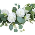 thumbnail image 3 of 1pc/3pcs, 70'' Long Faux Eucalyptus Garland With White Rose Flowers, 5.9FT/180cm Silvery Dollar Eucalyptus Leaves Gypsophila Garland, Artificial Greenery Vines For Wedding Party Mantle Table Runner, 3 of 7
