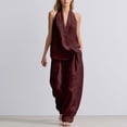 thumbnail image 2 of DHFJKG Linen Sets For Women 2 Piece Sleeveless Deep V Neck Tank Top Wide Leg Pants Beach Vacation Outfits, 2 of 6