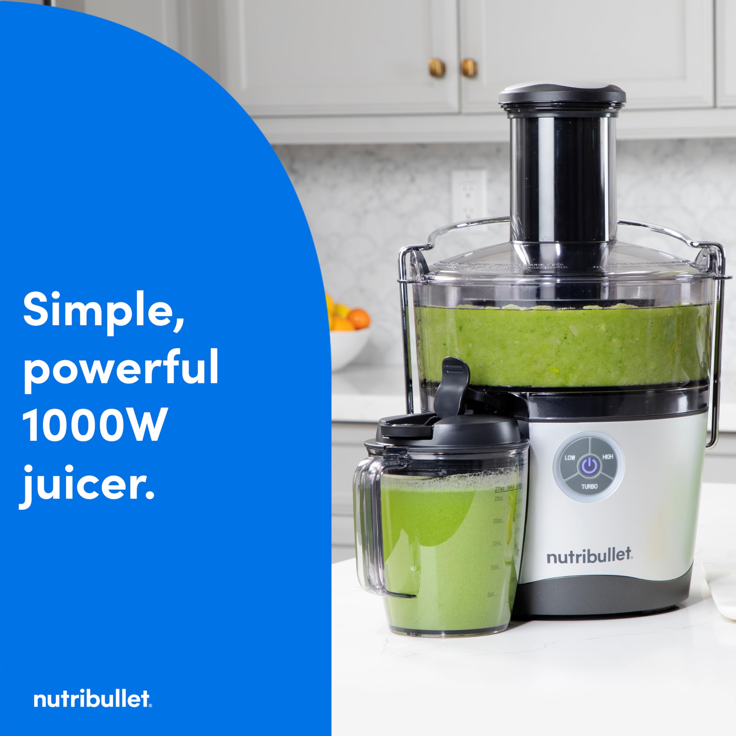 Open Box Nutribullet Juicer Pro Centrifugal Juicer Machine for Fruit, Vegetables, and Food Prep, 27 Ounces/1.5 Liters, 1000 Watts, Silver, NBJ50200