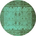 thumbnail image 1 of Ahgly Company Machine Washable Indoor Round Oriental Turquoise Blue Traditional Area Rugs, 4' Round, 1 of 4