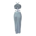 thumbnail image 5 of Coduop Women Top Skirt Outfit Set,Tie-up Backless Camisole and Slit Long Skirt Summer 2 Piece Set, 5 of 6