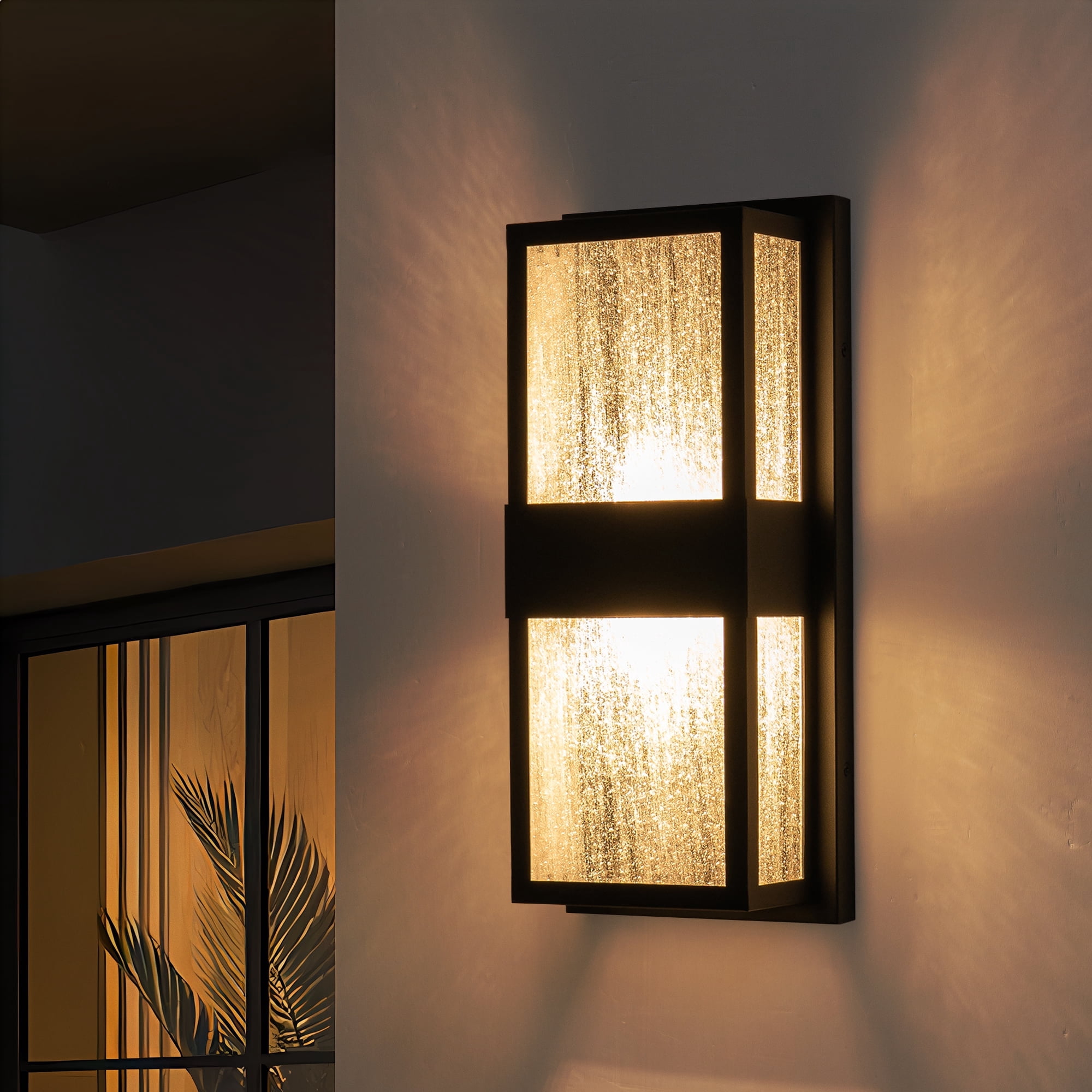 15"H Outdoor Led Wall Sconce with Seeded Glass