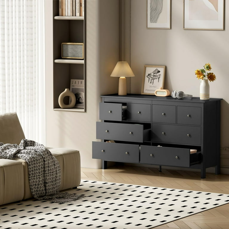 50 inch black dresser Benjara Kira 50 Inch Tall Dresser Chest, 5 Dovetail Drawers, Black  Rubberwood main image 0