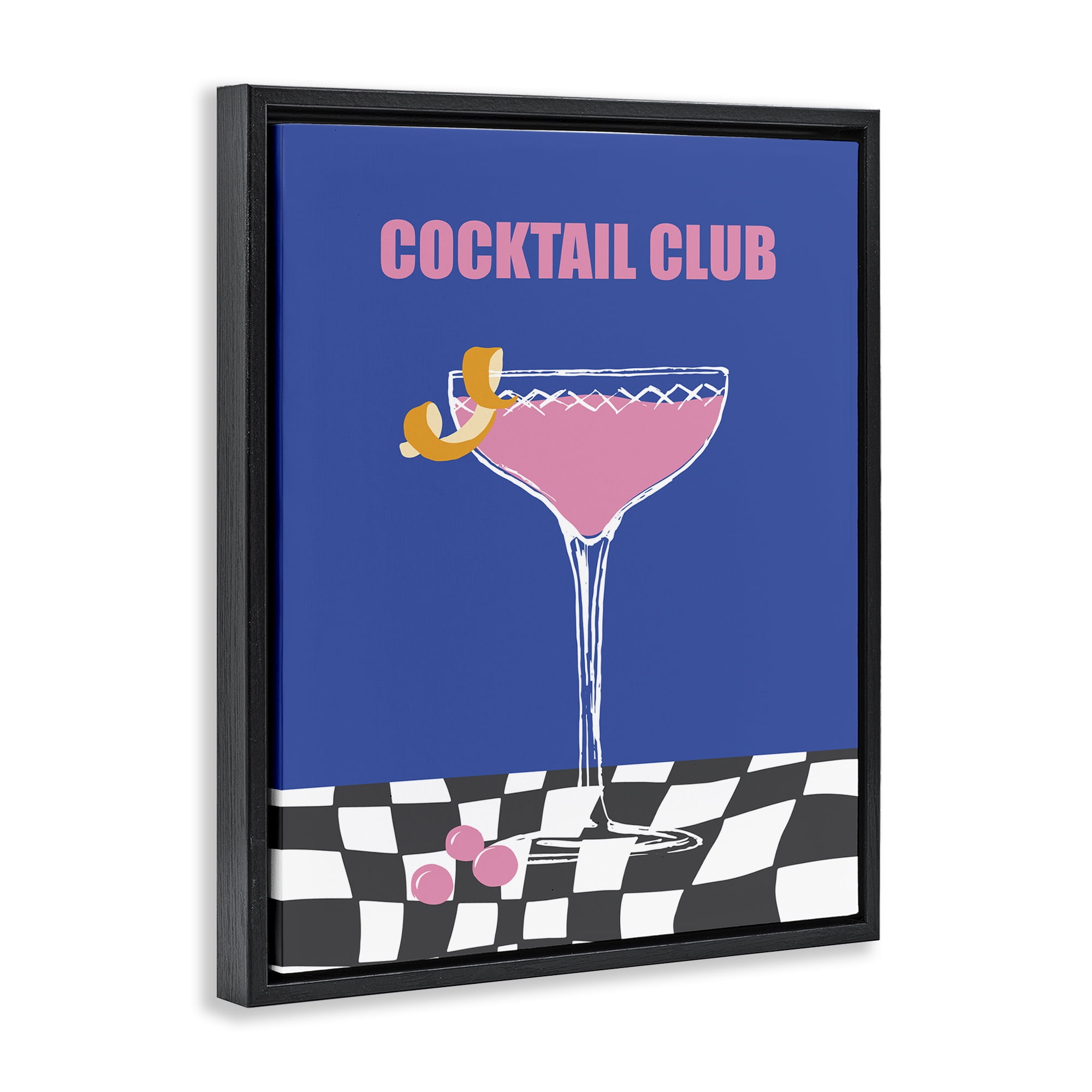 Stupell Industries Cocktail Club on Checkered Food & Beverage Painting Black Floater Framed Canvas Art Print Wall Art, 25 x 31