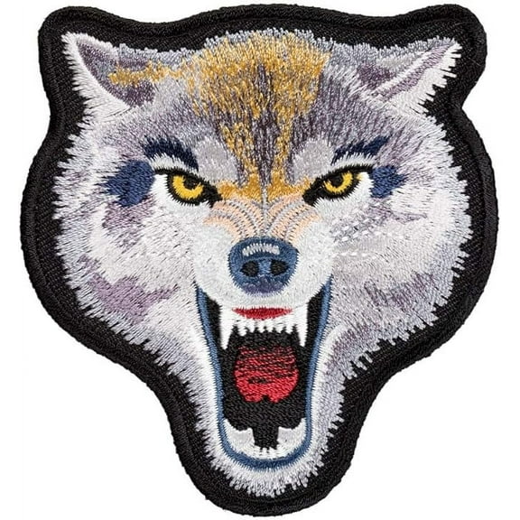 Grey & White Growling Wolf Patch, Small Size
