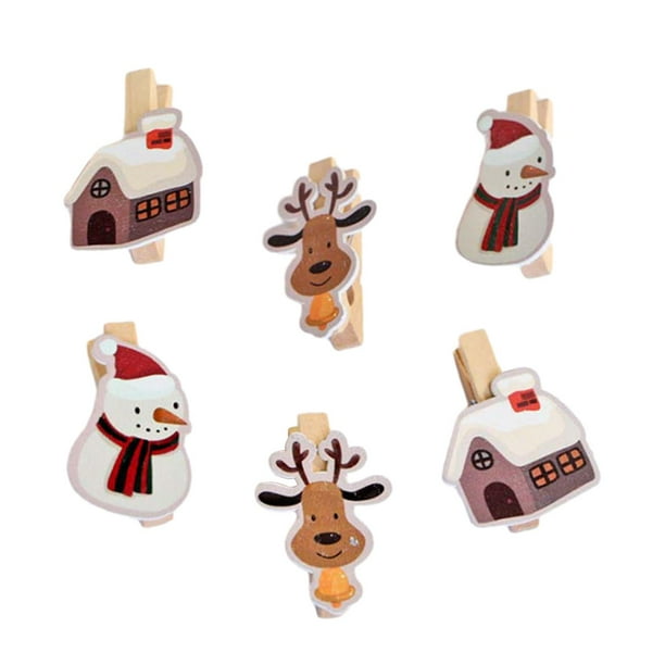 6 pinzas de madera navideñas, pequeñas pinzas para ropa, clips para notas, bonitos clips para tarjetas, clips para fotos para colgar fotos de año Nuev