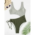 thumbnail image 3 of ZAFUL Cut Out Two Tone Cinched Tie One-piece Swimsuit Green S, 3 of 6