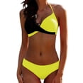 thumbnail image 2 of Traje de baño para mujer, conjunto de bikini push up de dos piezas, ropa de playa, bikini cruzado con cuello halter, top triangular, braguita de bikini sexy con cuello halter, amarillo y negro L, 2 of 2