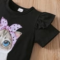 thumbnail image 7 of HCNTES Toddler Girl Set Adorable Cat Print Ruffle Sleeve Top Heart Shorts and Headband 3-Piece Set for Summer Days Toddler Girl Summer Clothes, 7 of 7