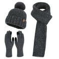 thumbnail image 2 of Idoravan Winter Scarf for Women Cold Weather Set Winter Knitted Woolen Cap For Women Three-piece Set Of Cold-proof And Warm Hat Scarf And Gloves With Fleece Ear-protecting Dark Gray, 2 of 2
