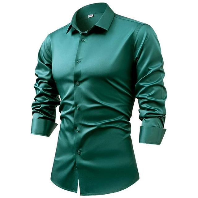 pstuiky Camisas de manga larga abrigadas para hombre, Camisa formal con estampado de color para hombre y blusa de manga larga con cuello vuelto Tops casuales para hombres m