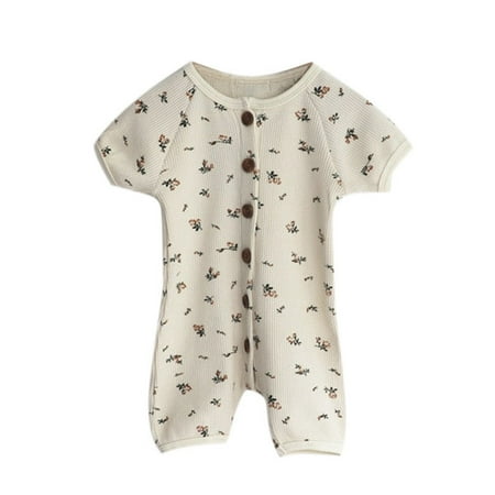 

nsendm Boy Short Romper Baby Newborn Infant Girls Boys Floral Cotton Summer Short Sleeve Romper Boys Long Sleeve Khaki 18-24 Months