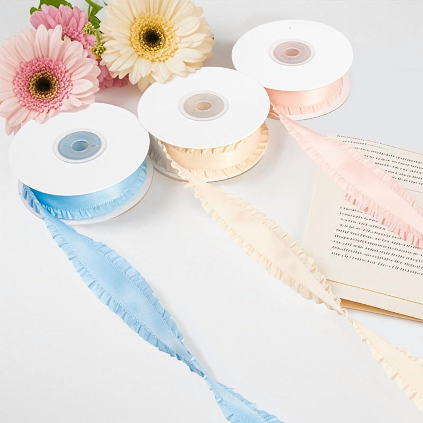 XmhyTop 2 Roll 0.99" Wide x 50 Yards Extra Long Ruffled Ribbon, Decorative Gift Wrapping Ribbon for Crafts, Holiday & Event Decor, blue