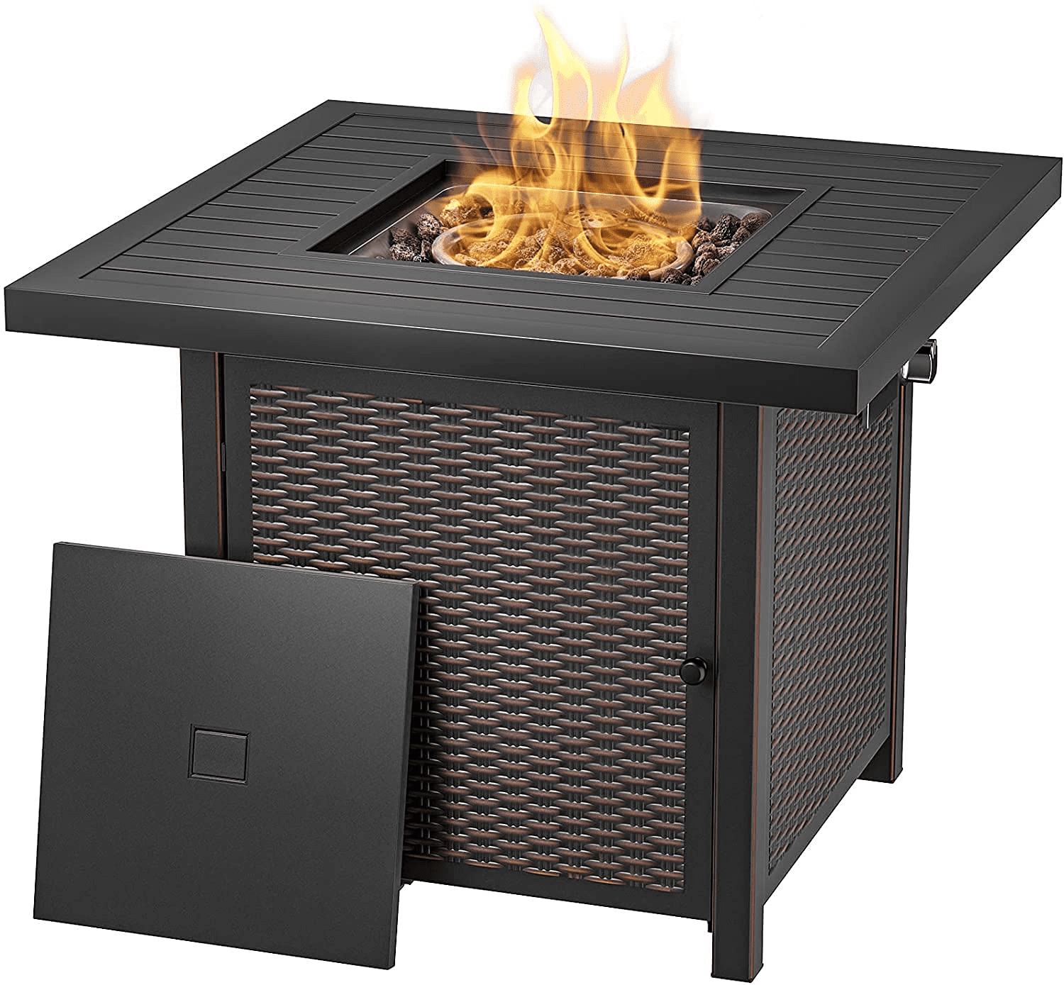 60,000BTU Auto-Ignition Fire Pit Table with Glass Wind Guard 43 Inch Propane Fire Pit Propane Fire Pit Table CSA Approved Outdoor Fire Pit for Garden with Red Lava Stone and Table Lid. 