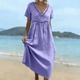 thumbnail image 3 of Dvprdro V Neck Cotton Linen Short Sleeve Tiered Maxi Dress for Women 2026 Summer Flowy A Line Beach Solid, 3 of 9