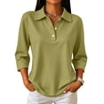 thumbnail image 2 of Polo Shirts for Women 3/4 Sleeve Tops Golf Tees 3-Button Collared Shirt Army Green 3XL, 2 of 4