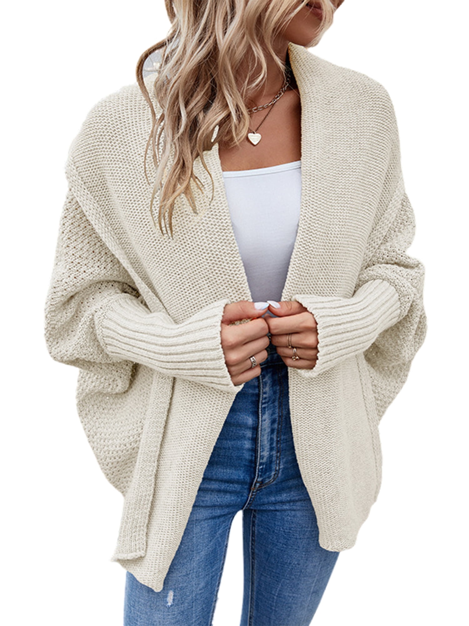 Frontwalk Womens Cardigan Sweater Kimono Batwing Cable Knitted Wrap ...
