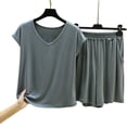 thumbnail image 4 of uublik Pajamas for Women Set Shorts Short Sleeve Top and Loose Shorts Casual Comfy Soft Sleepwear for Nightwear Dark Gray, 4 of 8