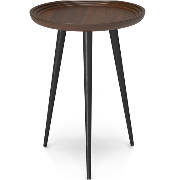 Round Side Table for Living Room, Dark Brown Wood End Table with Metal Legs, Industrial Accent Table