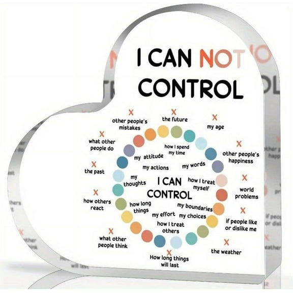 Mental Health Decor - Things I Can Control Heart-Shaped Engraved Acrylic Plaques Gifts - Cute Office Desk Accessories - Gifts for School Counselor Therapy Office Decor