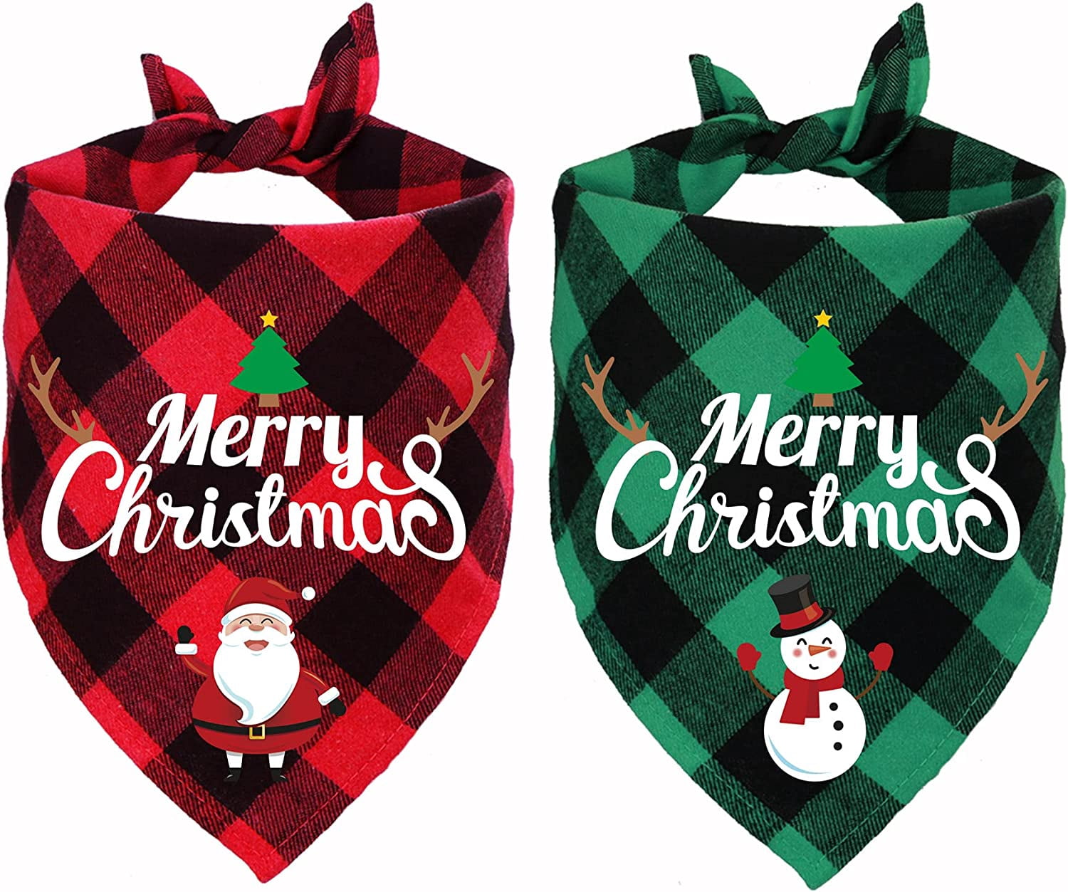 KissDate 2 Pack Christmas Plaid Dog Bandanas, Merry Christmas Holiday