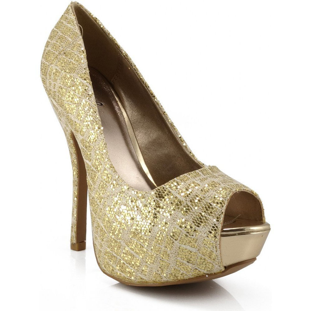 Qupid - Qupid Onyx-138 Platform High Heel Peep Toe Glitter Pumps ...