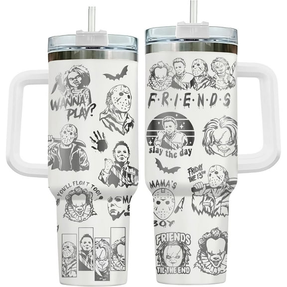 Halloween Gifts for Horror Movie Lover, Horror Friends 40 oz Tumbler with Handle, Scary Movie Characters Mug, Halloween Mug, Gifts for Horror Fans