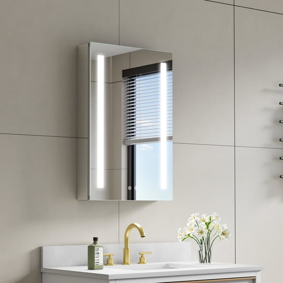 20" X 30" LED Medicine Cabinet with Mirror, Recessed or Surface, Bathroom Mirror Cabinet, Medicine Cabinet with Lights with Outlets & USB, Defogger, Dimmable, Memory Function, Left Open Door