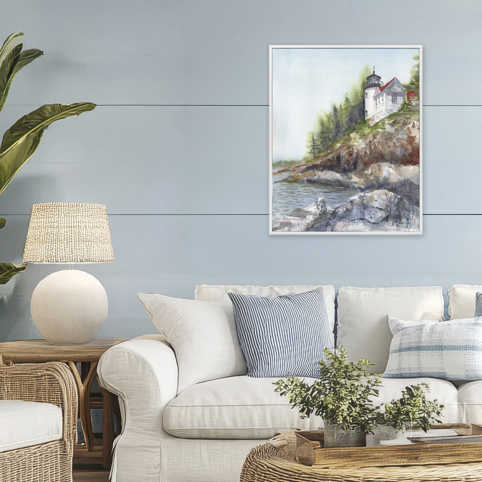 Stupell Industries Bass Harbor Lighthouse White Framed Giclee Art, design by Patti Bishop