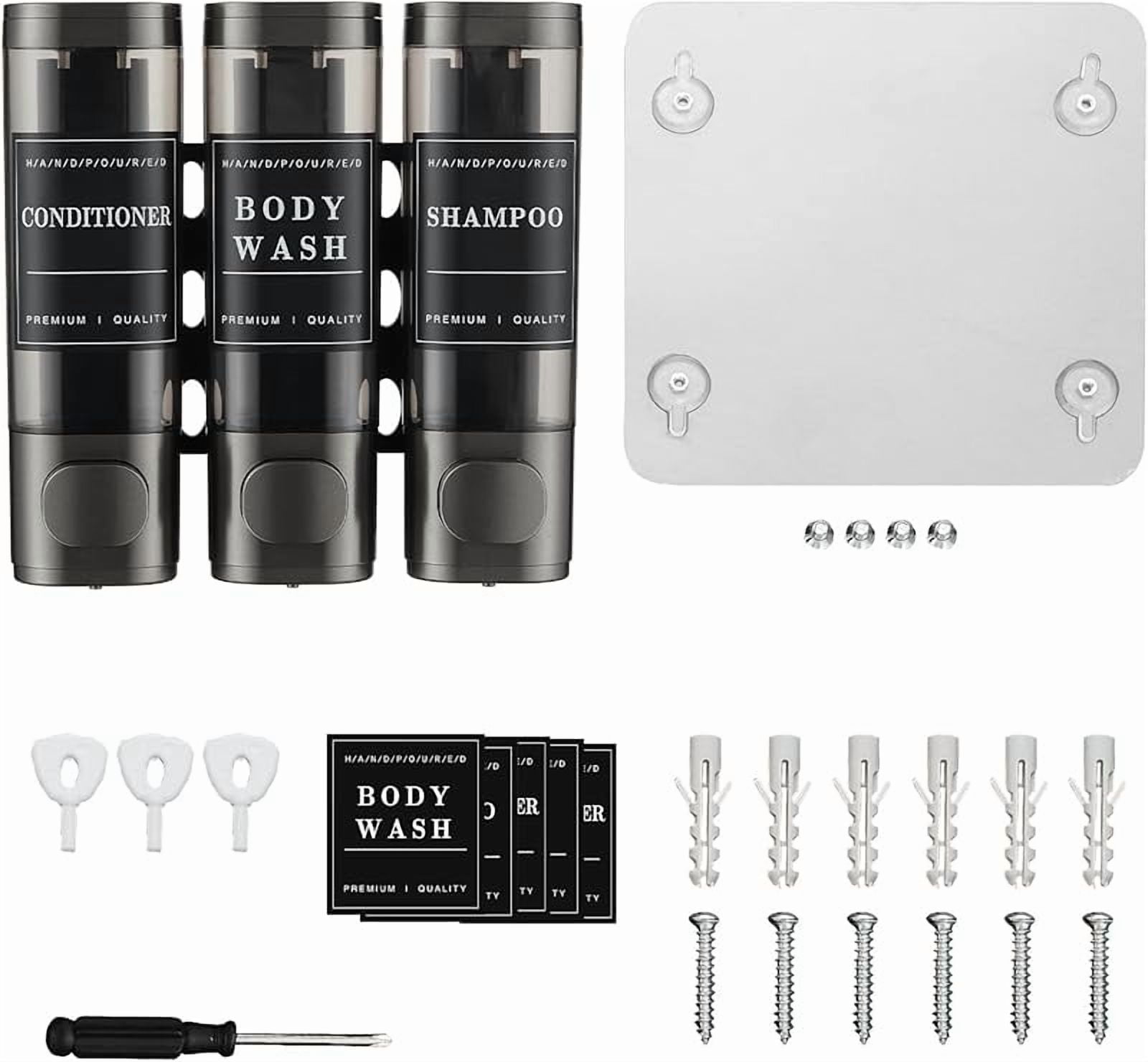 CZQ 3 Chamber Wall-Mounted Shower Dispenser No Drill Large Capacity Bathroom Organizer