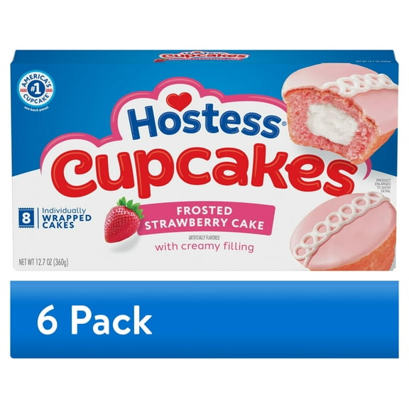 (6 pack) Hostess Cupcakes, Artificially Flavored Strawberry Snack Cakes, 12.7 oz Box (8 Ct.)