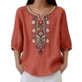 thumbnail image 7 of Hvogkswy Linen Shirts for Women, Embroidery Print V Neck 3/4 Long Sleeve Tops Soft Loose Lightweight Breathable Summer Daily & Beach Casual Shirts, 7 of 7