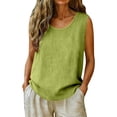 thumbnail image 5 of Fnhpitd Cotton-Linen Blend Tank Tops for Women Summer 2026 Casual Plus Size Sleeveless Gauze Shirts Tank Tops Basic Summer Casual Crewneck Blouse Green Size: L, 5 of 7