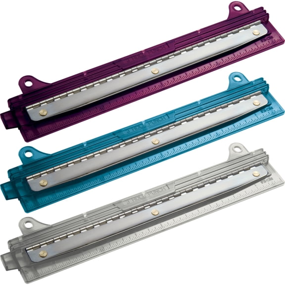 Officemate Ring Binder Punch, 3 Sheet Capacity, Comes in Assorted Colors - Pink/Teal/Smoke (90112)