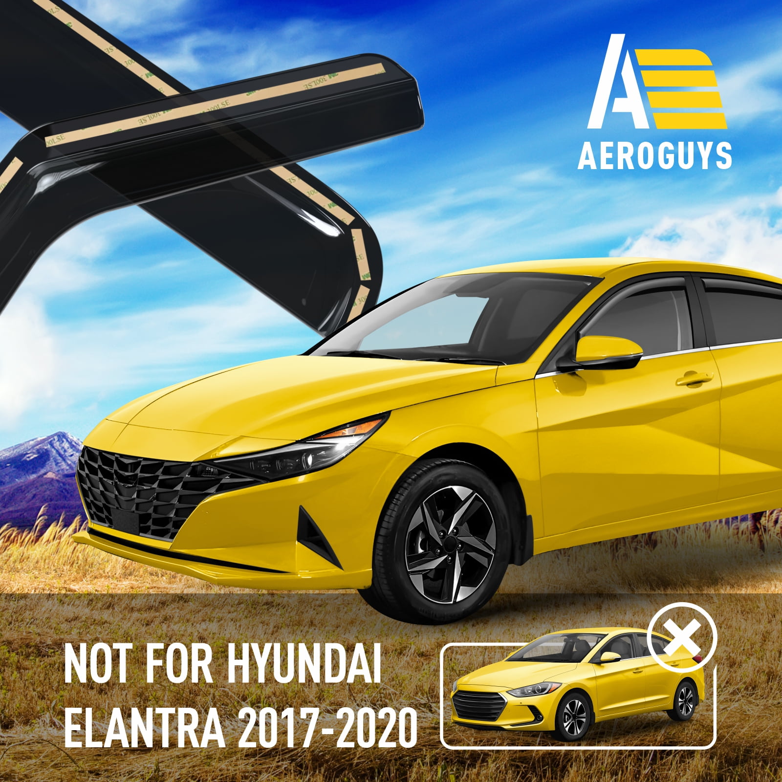 AEROGUYS In-Channel Window Deflectors Extra Durable Window Visors Rain Guards Fit for Hyundai Elantra 2021-2024, Sun Visors, Wind Deflectors, Vent Visors, Car Accessories - 4pcs. AG0502