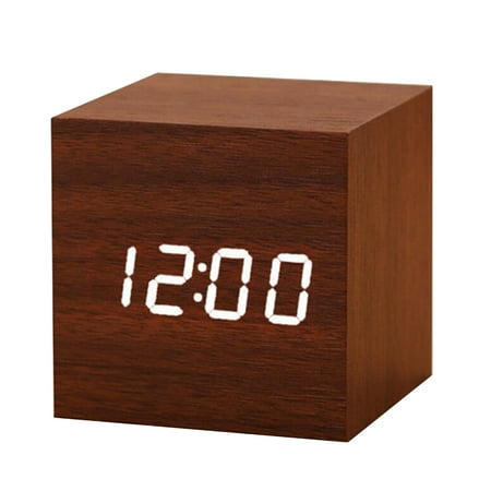 

MIXFEER LED Wood Digital Alarm with Day Date Temperature Humidity 3 Brightness Voice Control Indoor Thermometer Hygrometer for Bedside Desk Greenhouse Garden Cellar