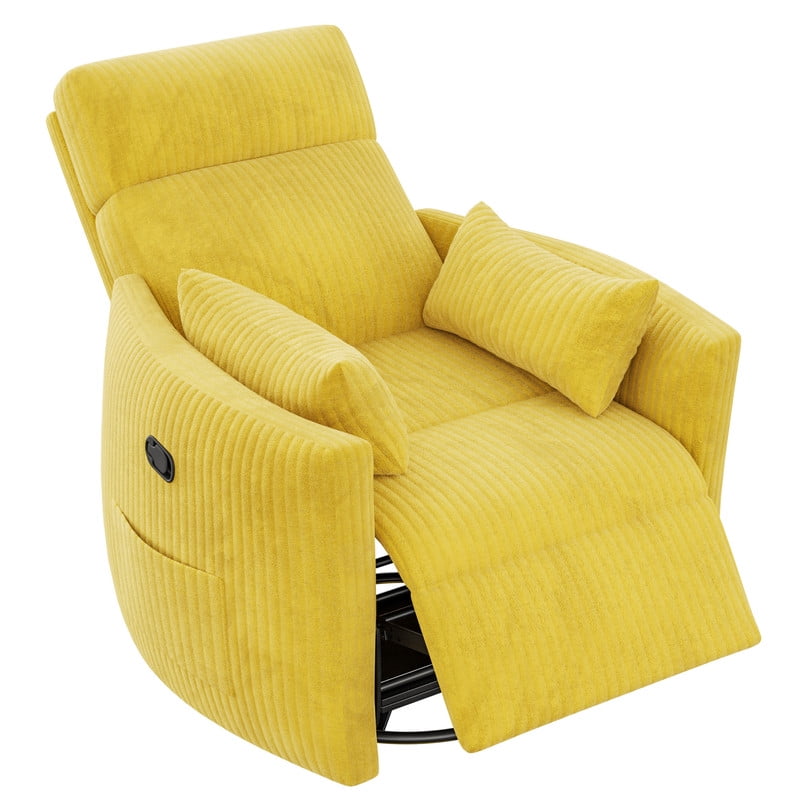 Homall 360° Swivel Nursery Recliner Power Swivel Rocker Recliner Chairwith 2 Pillows Comfy High Back Adult Glider Rocker for Living Room,Corduroy Yellow